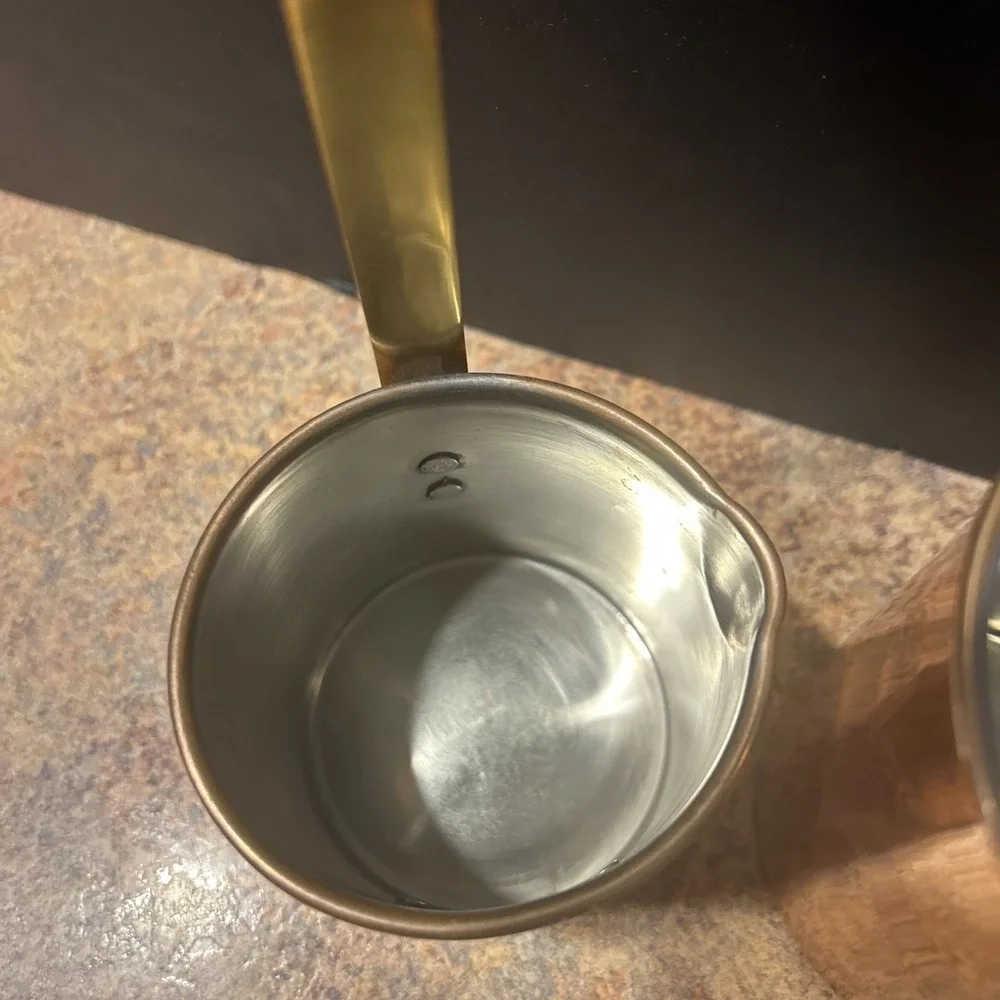 Vintage Copper Nesting Measuring Cups Hanging Ladle Brass Handles Set Of 3